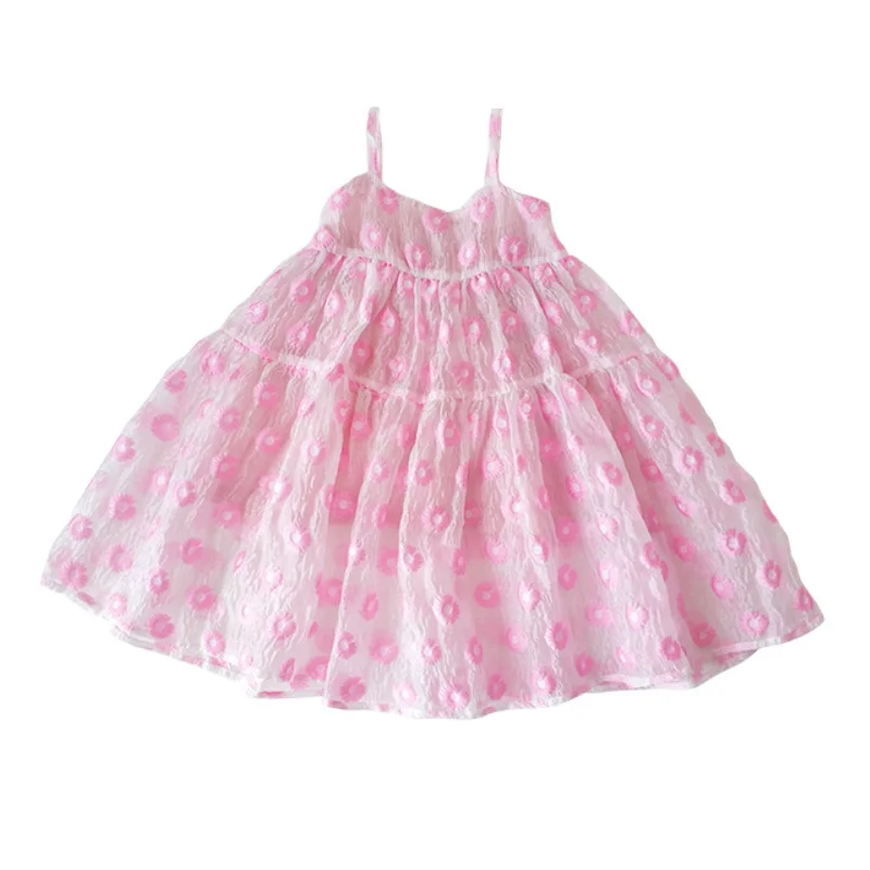 

Платья На Бретельках WLG для девочек, детская одежда, летнее розовое Сетчатое платье с цветочным рисунком, милая универсальная одежда для мал...