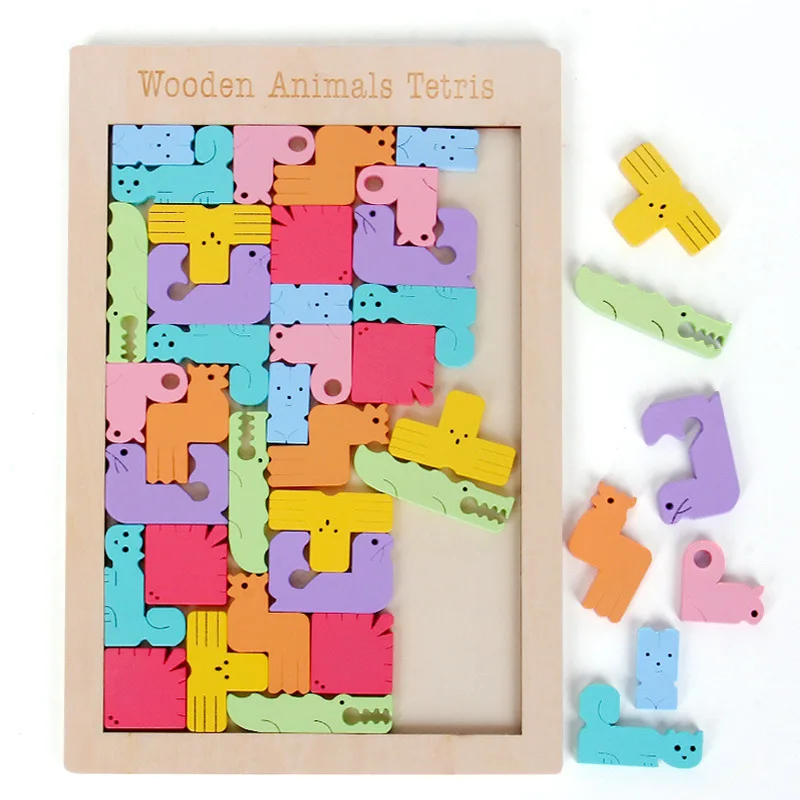 

Animal 3D Jigsaw Puzzle Wooden Tangram Math Toy Tetris Game Children Montessori Educational Learning Toy for Kids Christmas Gift