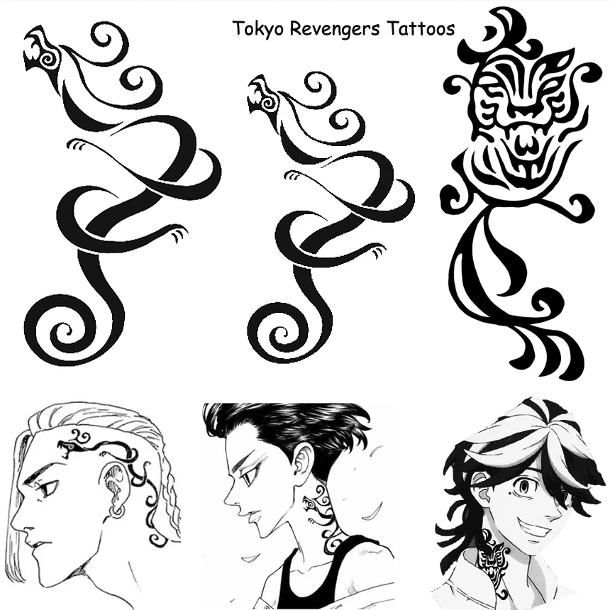 

Водостойкая Временная тату-наклейка с изображением героев аниме «Токийский рествент», «Дракон Холл»