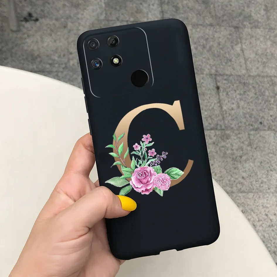 Чехол с именем на заказ для Realme Narzo 50A Роскошный чехол розовыми и черными матовыми