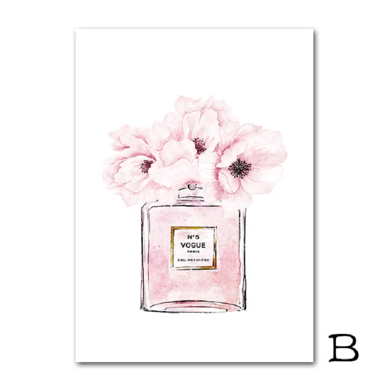 

Pink Perfume Bottle Peony Decorative Canvas Painting For Living Room Wall Decoration Home Decor