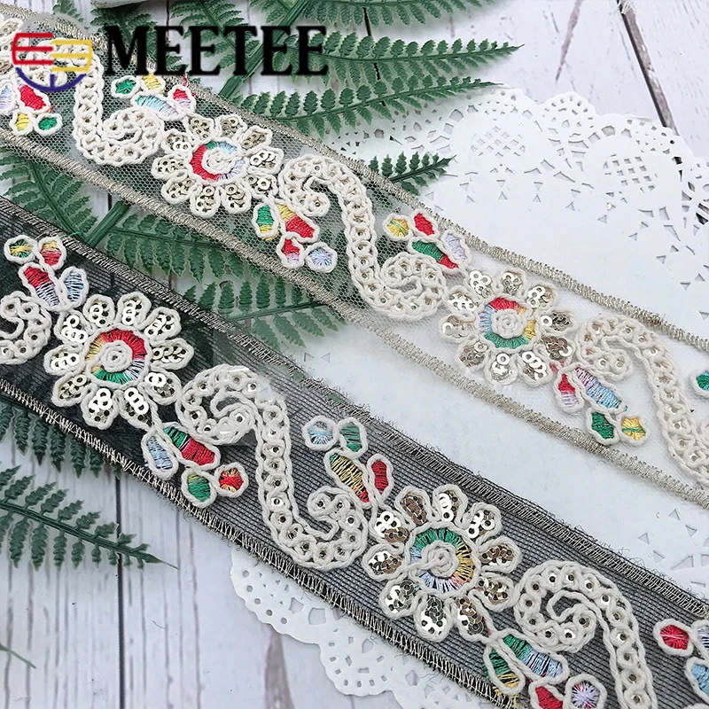 

5Yards Meetee 4cm Eco-friendly Embroidered Sequins Lace Trim Ribbon Webbing DIY handmade Apparel Clothing Decor Sewing Material