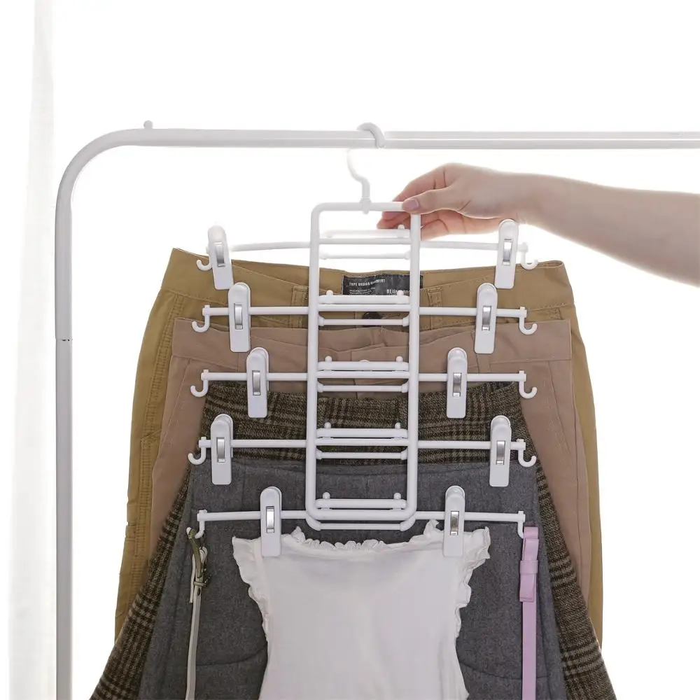 

5-Layers High-Grade Pants Hangers Trouser Hanger Rack MultiFunctional Adjustable Non-Slip Closet Organizer Wardrobe Hangers