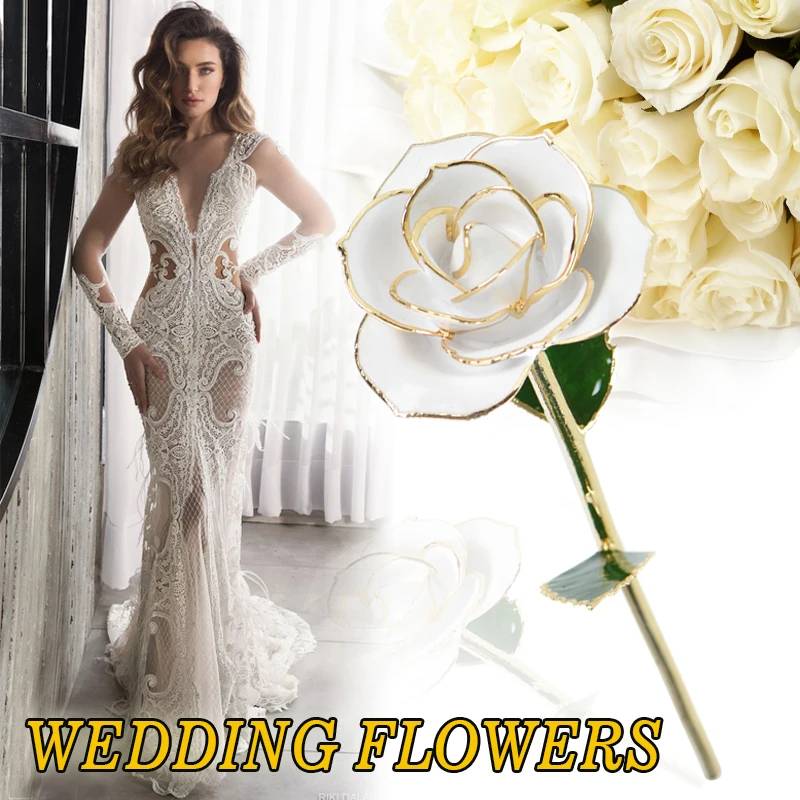 Дропшиппинг 24 К золото окунутые розы Искусственные цветы вечная роза с подставкой навсегда любовь в коробке подарок на день рождения для девочек