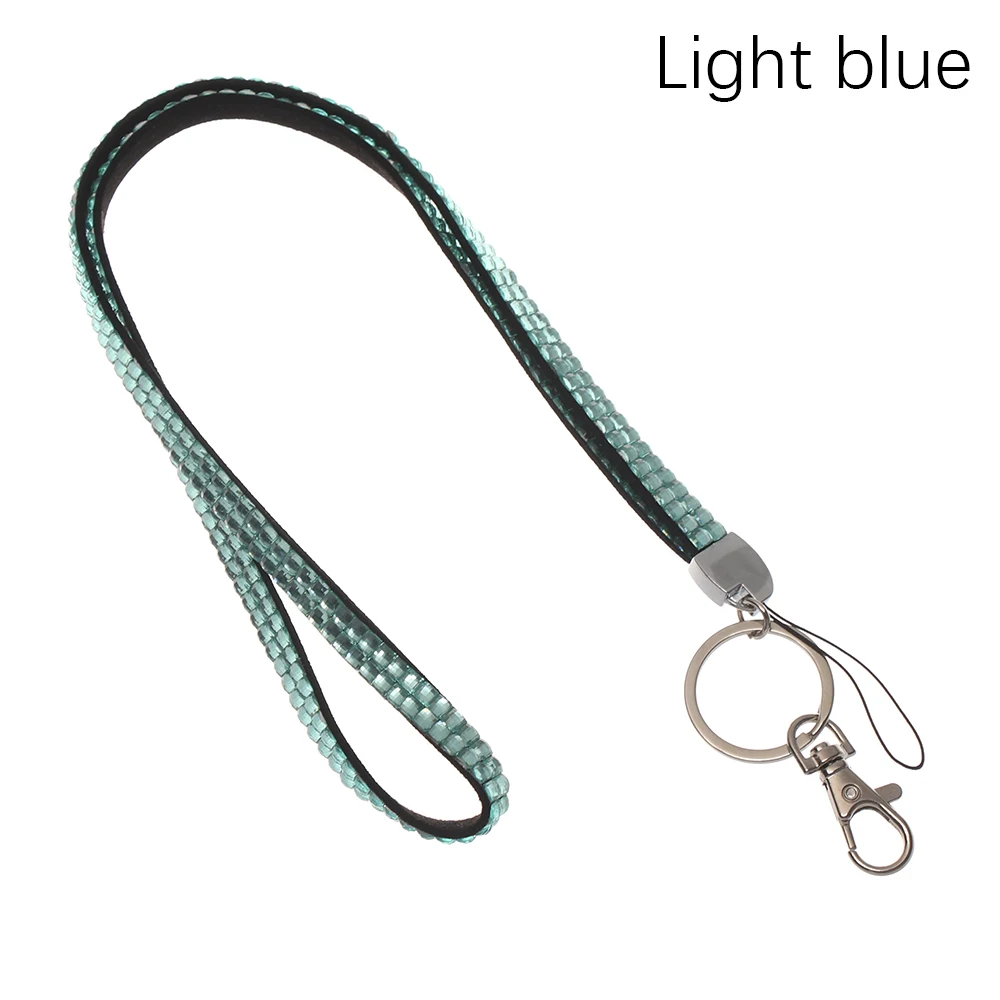 light blue 1 шт. шейный ремешок блестящий зажим для мобильного телефона висячая веревка для офиса ожерелье со стразами Блестящий легкий шнурок значок ID держатель для карт - Цвет: light blue
