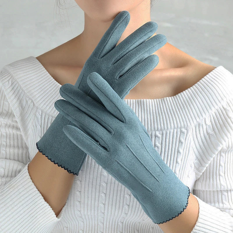 Тонкие винтажные ветрозащитные перчатки для сенсорного экрана женские зимние с
