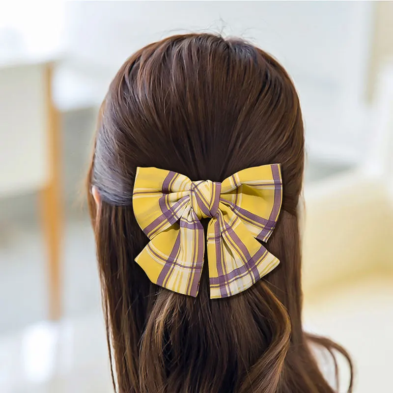 

Spring Clip Bow Barrettes Ponytail Hair Accessories Hair Clip Strawberry Plaid Print Korean Headwear Big Hair Bow Two Layers