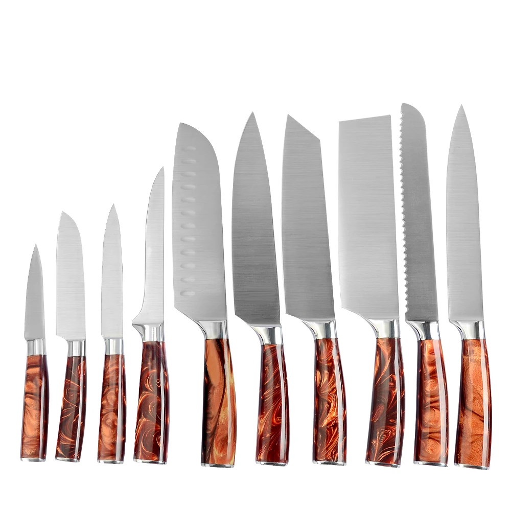 

10PCS Knife Set Stainless Steel Kitchen Knives With Resin Handle Cleaver Chef Slicing Bread Boning Santoku Utility Multi Knives