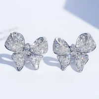 exquisite luxury bow tie earring silver color rhinestone crystal bowknot stud earrings for women birthday anniversary christmas