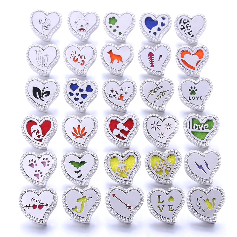 

New Aroma Diffuser 18mm Heart Snap Buttons Perfume Locket Magnetic Stainless Steel Essential Oil Diffuser Snap Bracelet Jewelry