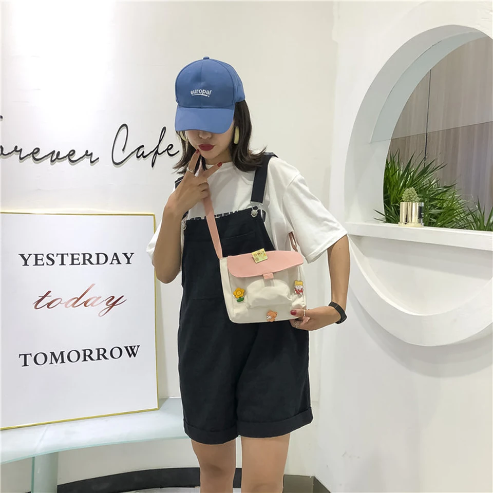 

Cute Small Bags for Women Harajuku Student Mini Crossbody Simple Shoulder Bag Fashion Canvas Bag Girls Messenger Handbags Purses