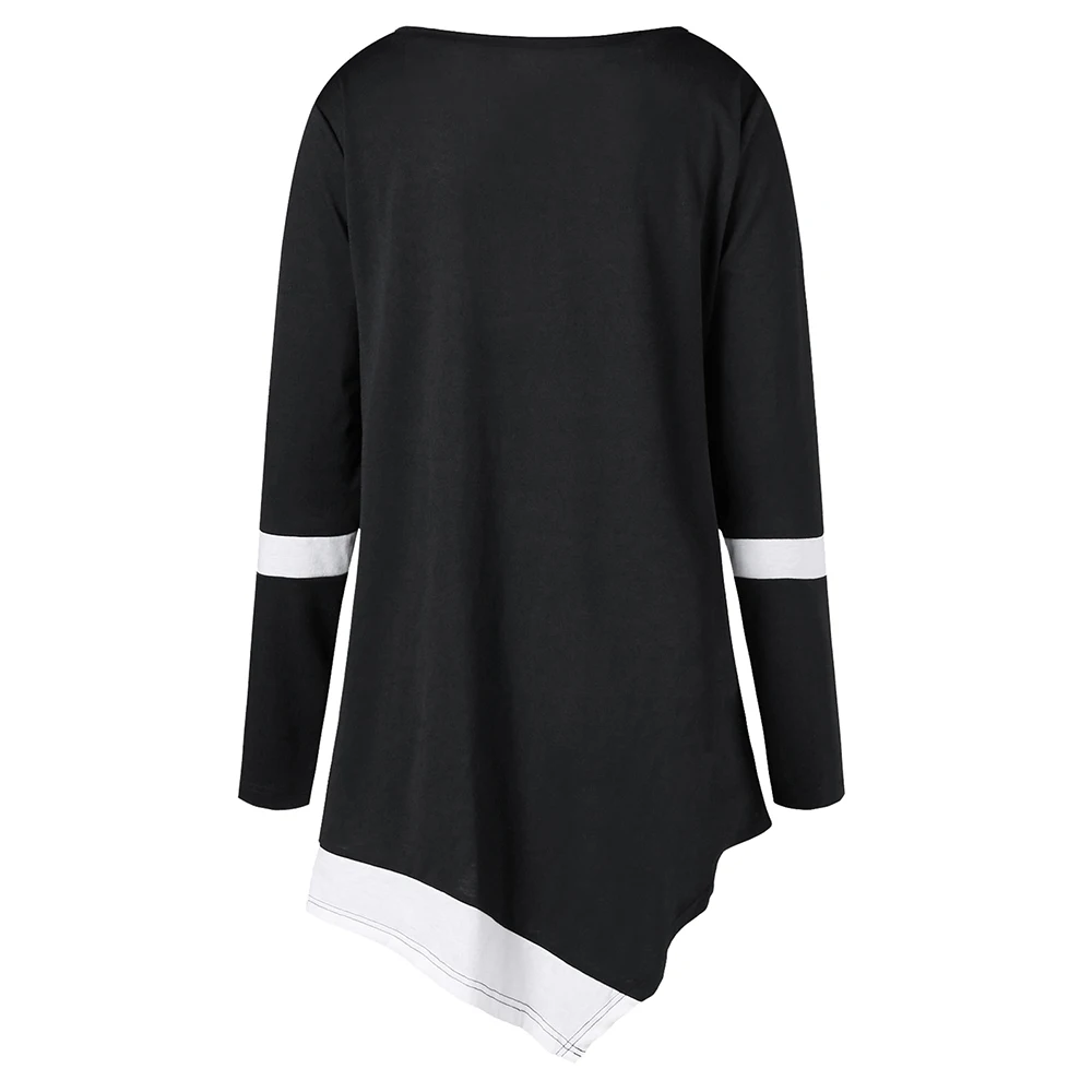 ROSEGAL/Большие размеры двухцветная Асимметричная футболка с длинными рукавами и