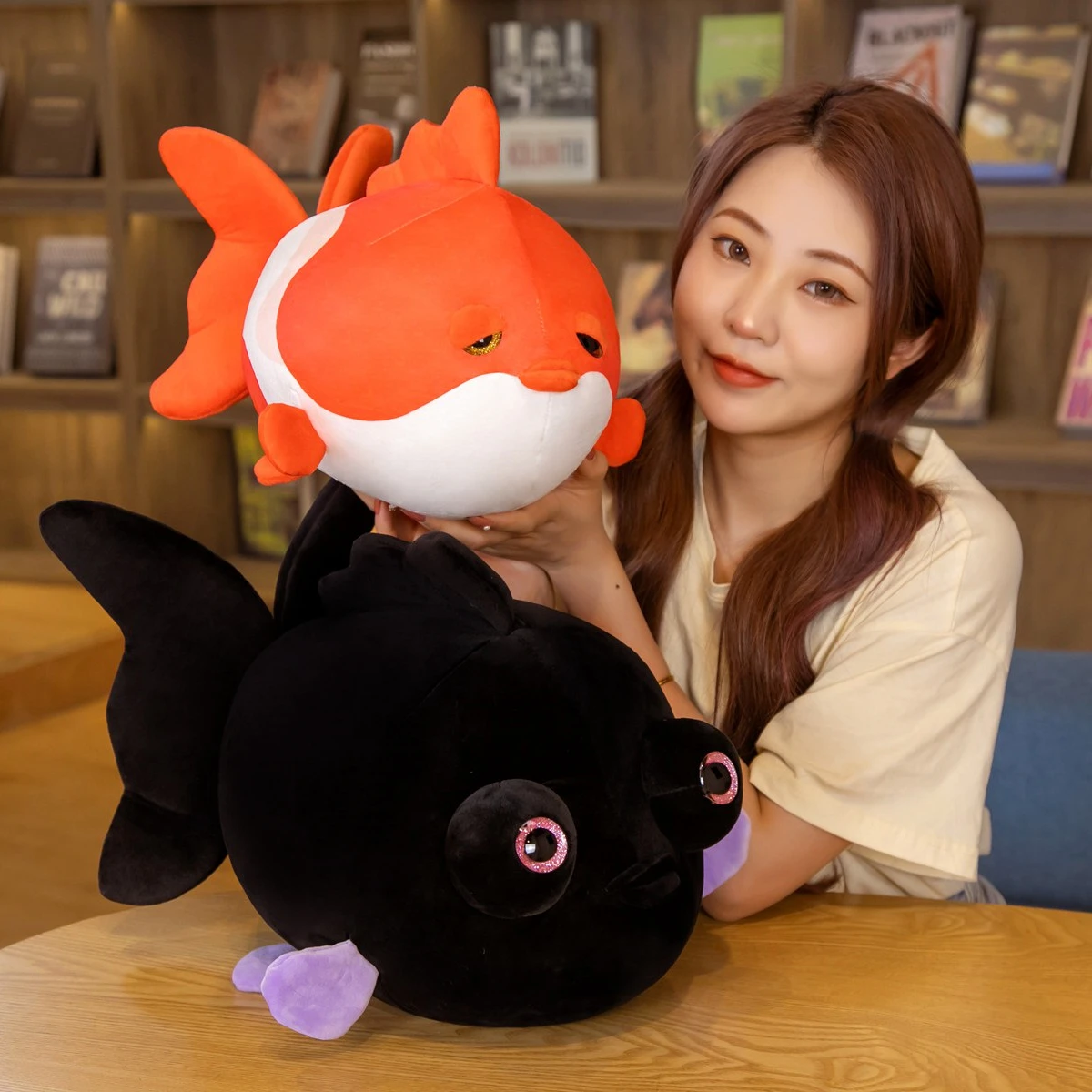 

35/50cm kawaii cute funny black goldfish flounder doll family room decoration children baby soothing plush toys