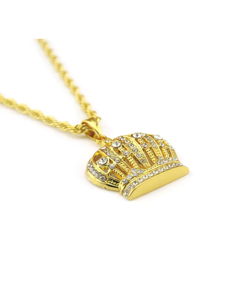 

Men Women Iced Out KING CROWN Hip Hop Pendant Necklace Gold Plated With Chain Jewelry Gift