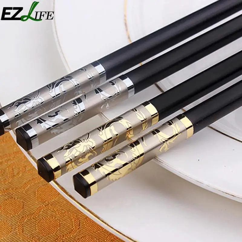 

1 Pair New Household Luxury Non-slip Alloy Chop Chopsticks Chinese Gold Dragon Style Chopsticks Flatware Alloy Set Gifts tools