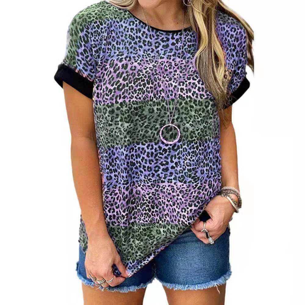 Женская футболка с леопардовым принтом, свободная футболка с круглым вырезом и коротким рукавом, лето 2021 от AliExpress RU&CIS NEW