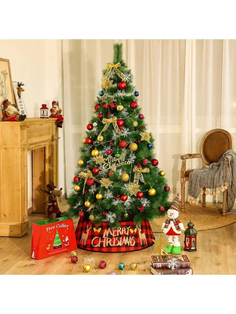 

Merry Christmas Tree Skirt Ground Around Black Red Grid Ornament Holiday Decor