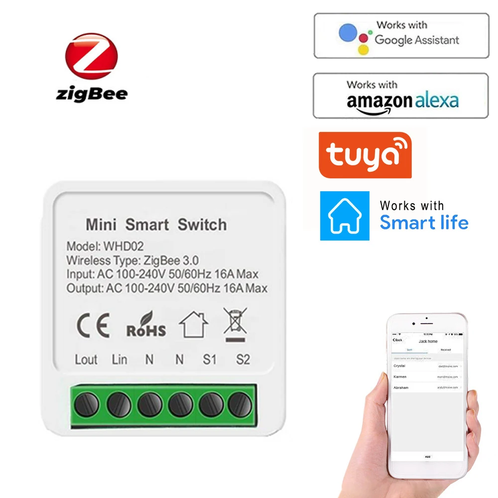 1 шт. Tuya/приложение smart Life 16A 10A Zigbee 3 0 умный выключатель цепи модуль 2 Gang приложение