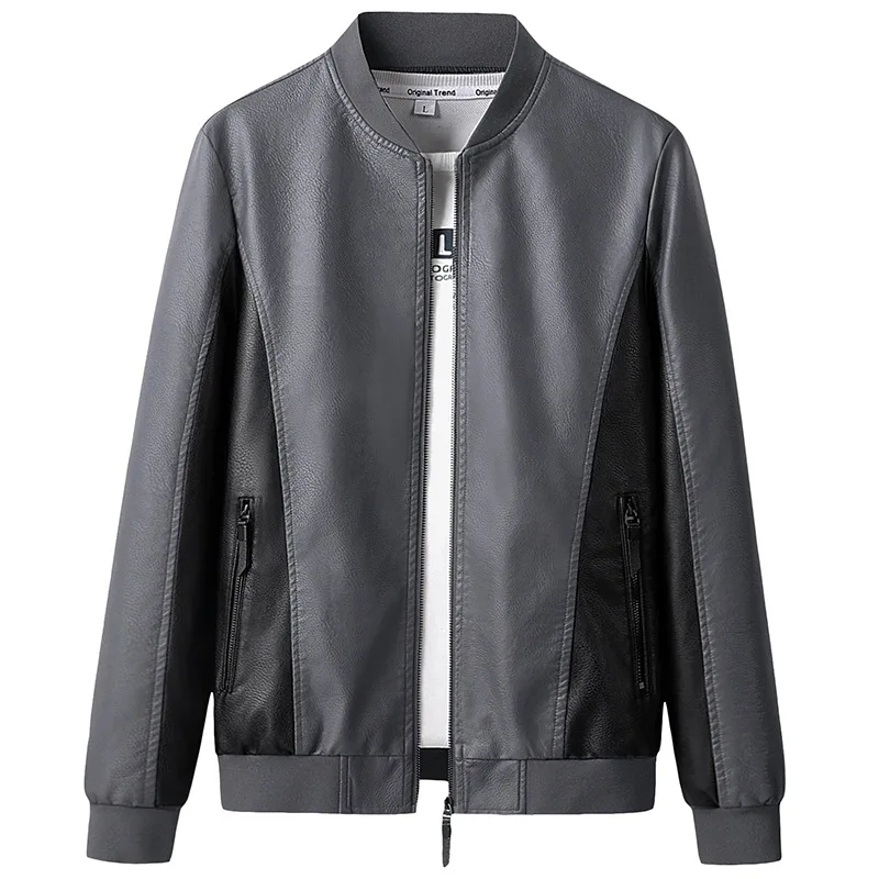 

2022 Autumn New Men's Stand Collar Leather Jacket Youth Color Matching Pu Motorcycle Leather Jacket
