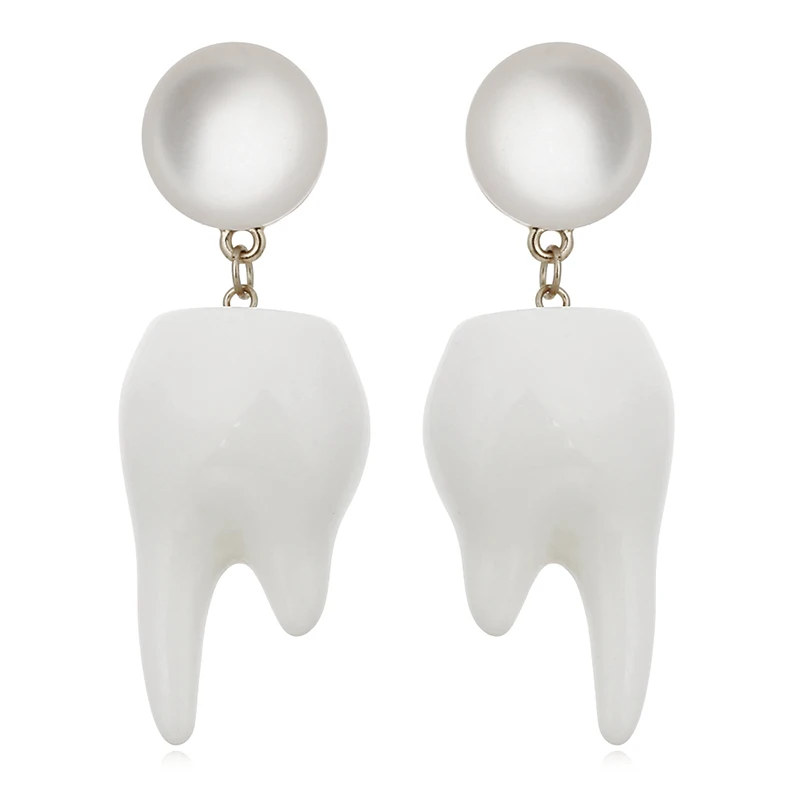 YAOLOGE Unique Delicate Funny Cute Design White Teeth Resin Charm Dangle Earrings For Women Girl Party Nightclub Jewelry 2019 | Украшения и