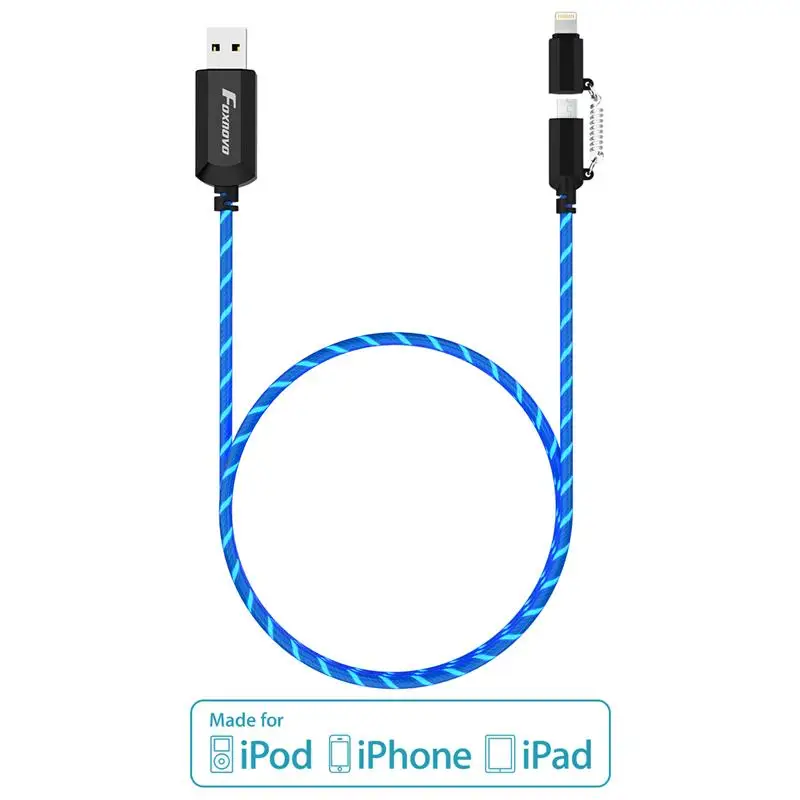 FOXNOVO 2 в 1 Течет EL светильник 8 pin ning и Micro USB кабель синхронизации данных зарядки