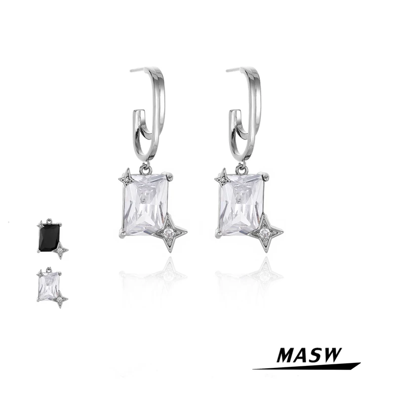 

MASW оригинальный дизайн, прозрачные черные циркониевые серьги AAA, деликатные высококачественные металлические серебристые Висячие серьги, ...