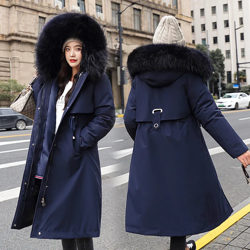 LUZUZI Parka Women's 2021 Winter Liner Removable Large Size Long Coat Korean-Style Thick Loose Down Cotton Cloth Jacket | Женская