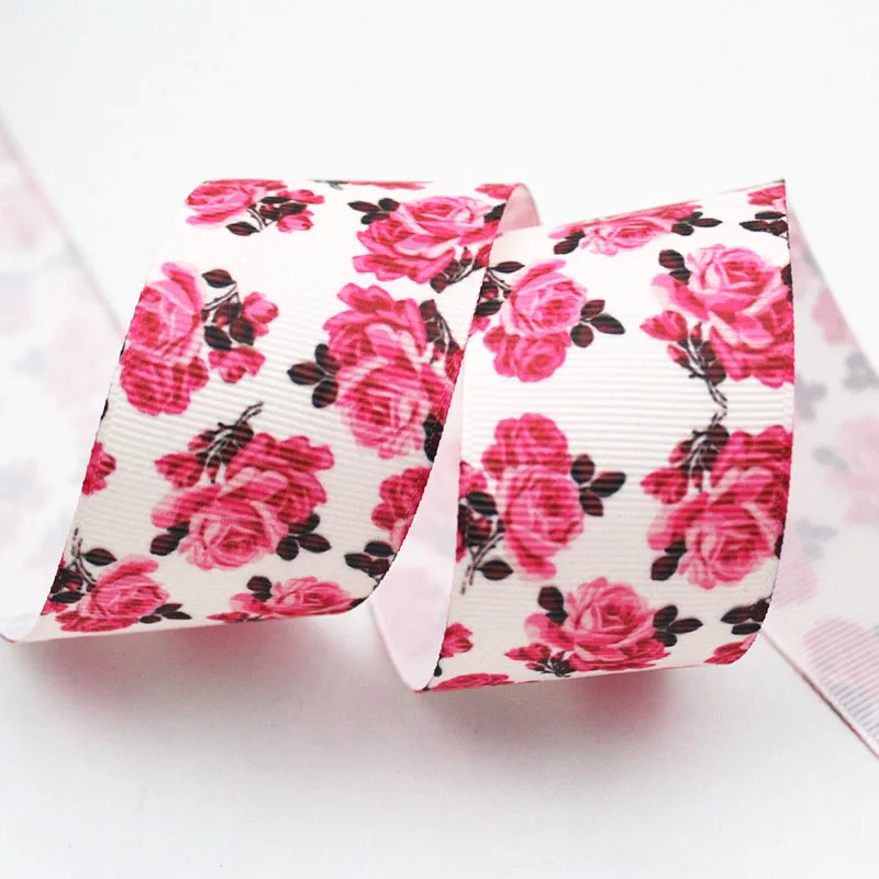 

Pink flower printed grosgrain ribbon DIY handmade,Wedding decoration materials 16mm 22mm 25mm 38mm 57mm 75mm