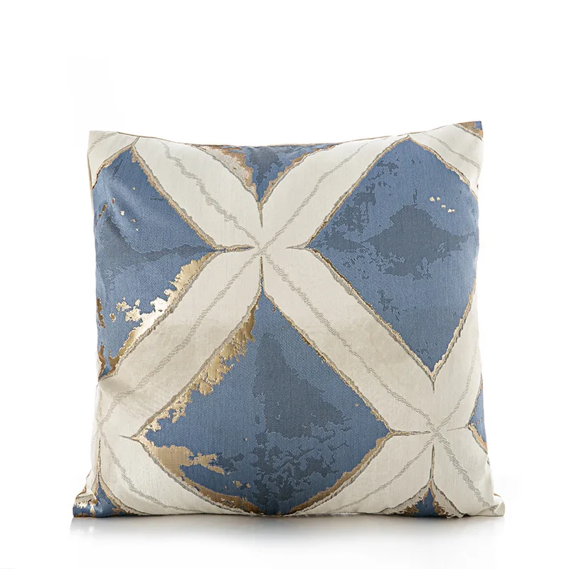 Light Luxury High quality Satin Jacquard Lumbar Pillowcase Pillow Case Sofa Bed Room Chair Cushion Cover 30x50 45*45 Home Decor - Цвет: Big plaid blue