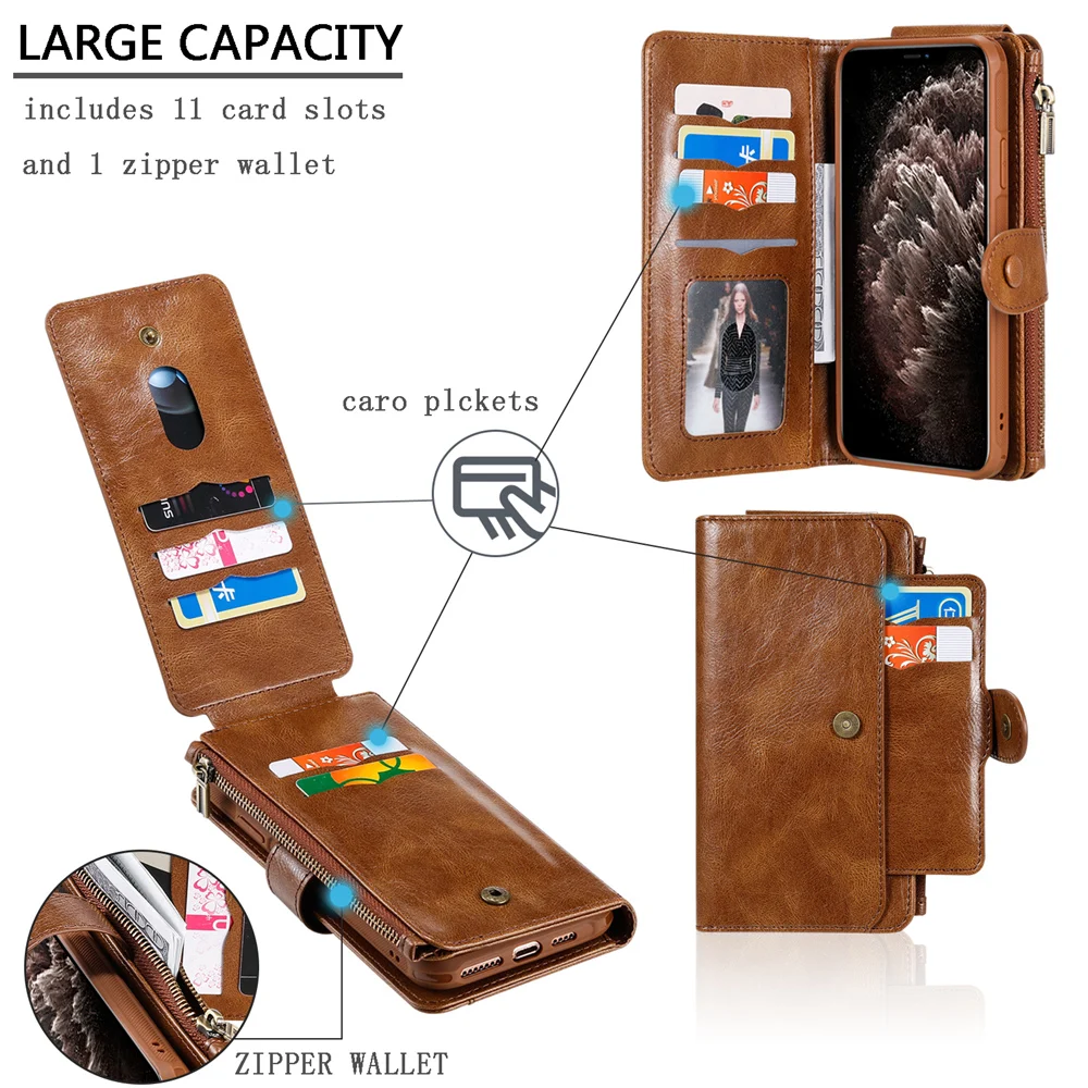 luxury leather flip case for iphone 13 12 mini 11 pro xs max xr x 7 8 6 6s plus se 2020 detach wallet card holder phone cover free global shipping
