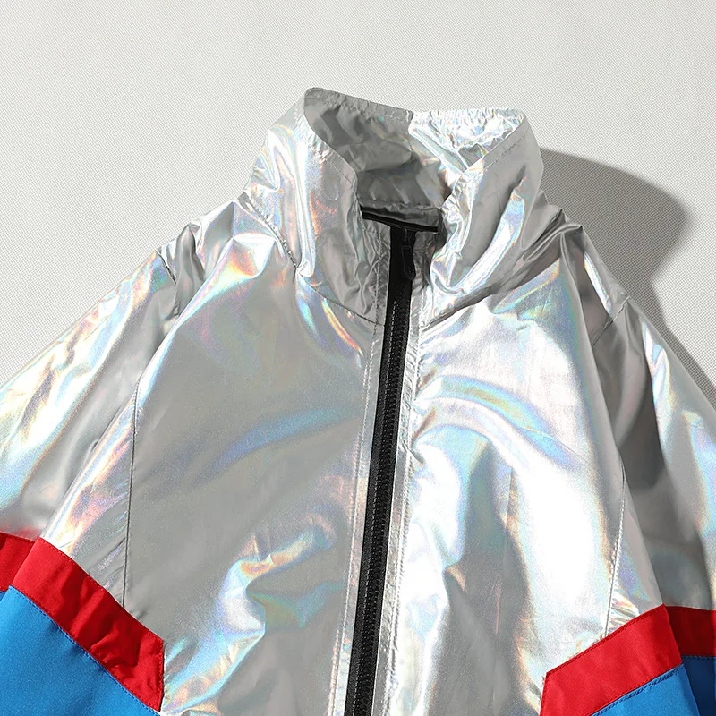 

2021 Hip Hop Spring Reflective Jackets Men Windbreaker Patchwork Loose Casual Jacket Male Coats Zipper Tracksuit Streetwear 4XL