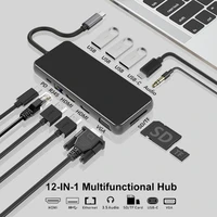 12in1 usb c hub type c docking station multiport adapter 4k hd usb 3 0 hub hdmi compatible adapter for windows macbook