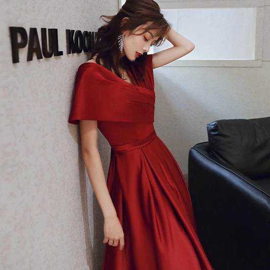 

2020 wedding new summer wine red dress dresses for women party V-Neck vestidos de mujer Vintage Polyester A-Line