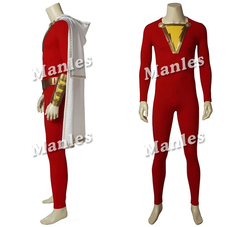 Костюм капитана Марвел шазама для косплея, комбинезон Billy Batson, плащ Zentai, Супергерой, реквизит для взрослых, наряд для вечеринки на Хэллоуин