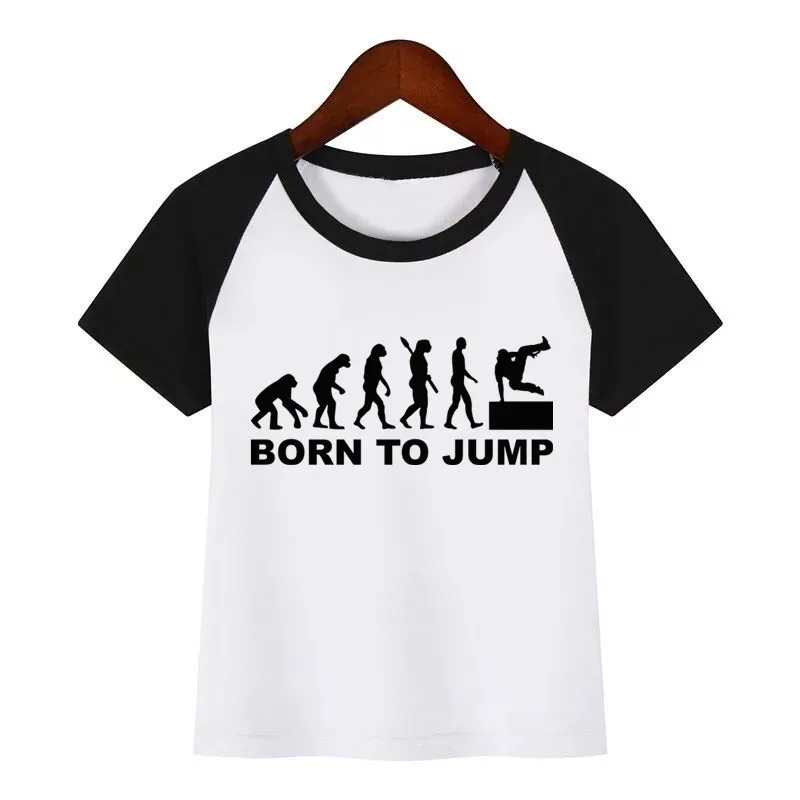 Футболка с принтом сделай сам для мальчиков и девочек Evolution of Parkour Born To Jump забавная
