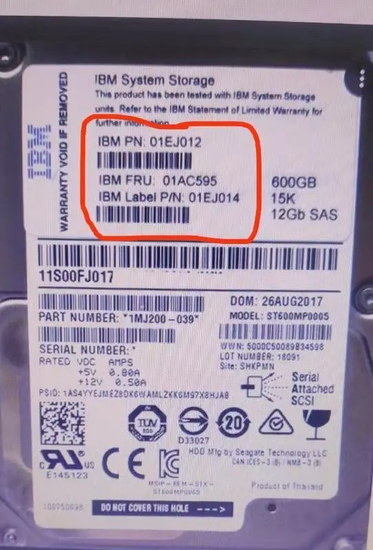 

IBM 01EJ012 01AC595 600G 15K SAS 12Gb V5000 Gen2 V5030 hdd