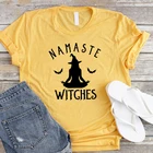 Женские футболки Намасте, с рисунком ведьм, смешные футболки для Хэллоуина, хипстерские футболки, хлопковые топы для девочек, Прямая поставка