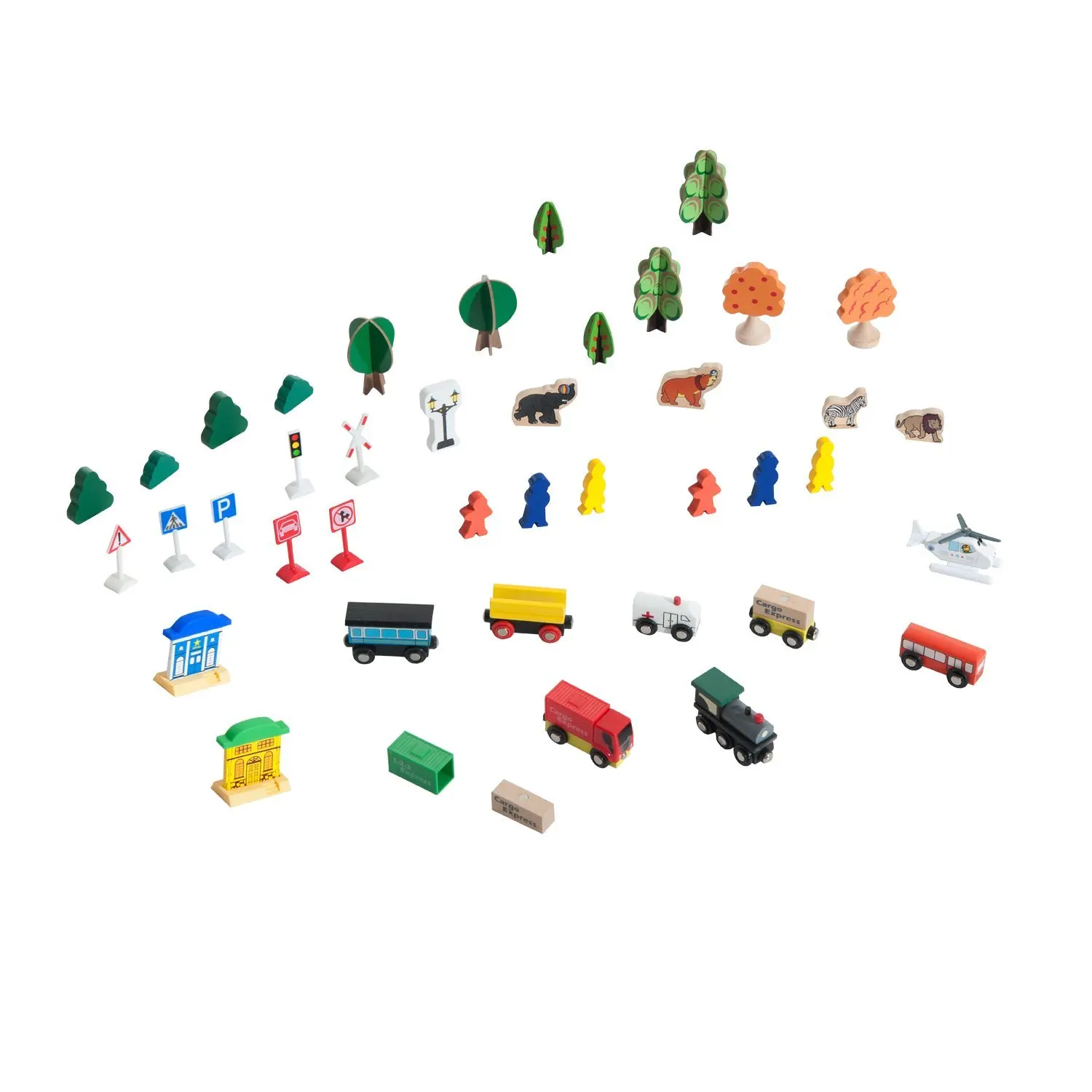 Набор HOMCOM Completo de 82 пьезы Juego Tren con Circuito Via Mesa Madera para Ninos Juguete Educativo Infantil |