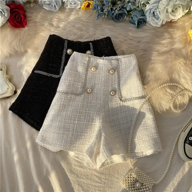 

Women New 2021 Autumn Winter Short Mujer Woolen Shorts Female Loose Wide Leg Shorts Feminino Vintage Tweed Woolen Shorts Z384
