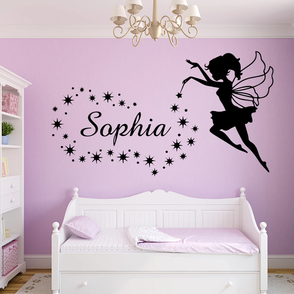 

Fairy Custom Name Wall Sticker Angel Stars Wall Decals For Girls Bedroom Decor Nursery Kids Room Wallpaper Sticker Mural