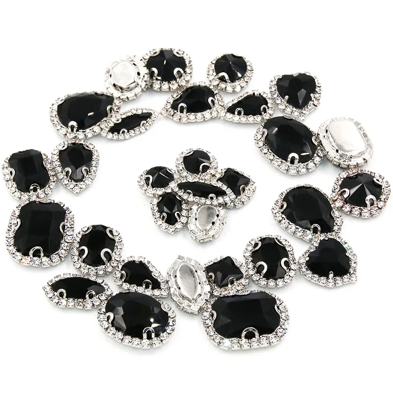 Свадебные украшения серебряная основа черные хрустальные пуговицы для шитья на
