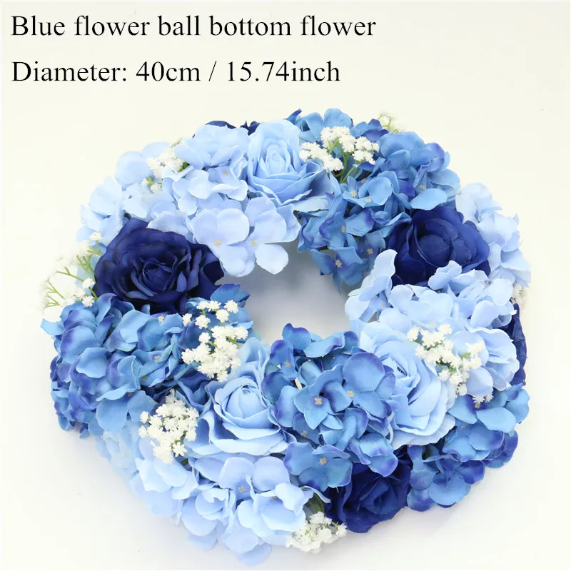 Blue 1 40cm Индивидуальные искусственные Гипсофилы розы гортензии цветок шар украшения дома фестиваль свадебный обеденный стол дорога свинец Венок 1 шт - Цвет: Blue 1 40cm
