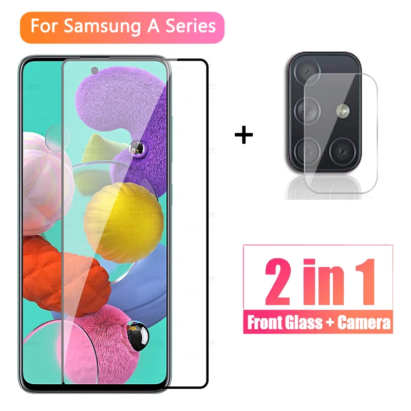 2 в 1 полное покрытие защитное стекло для samsung A51 A71 A90 5G камера задняя линза защита