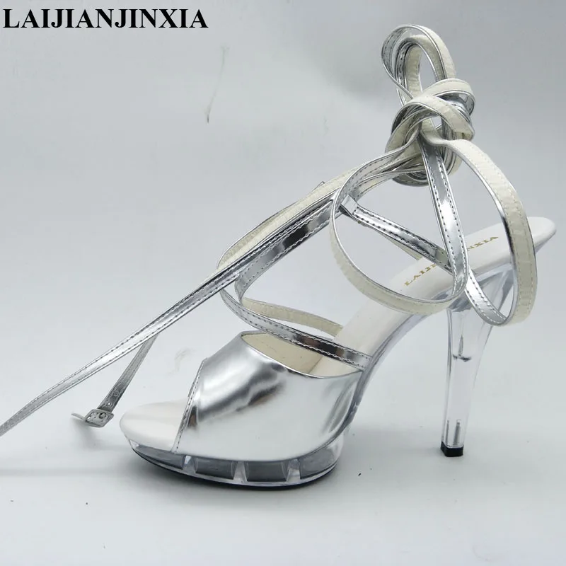 LAIJIANJINXIA 5 Inch High Heels Shoes Sexy Dance Shoes 13 CM High Heels Sandals Night Club Silver Pole Dancing Sandals N003