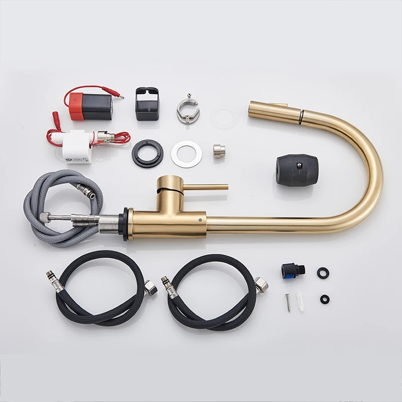 Brushed Gold Pull Out Touch Sensor Kitchen Faucet 360 Rotation Smart Tap Single Handle Mixer | Обустройство дома