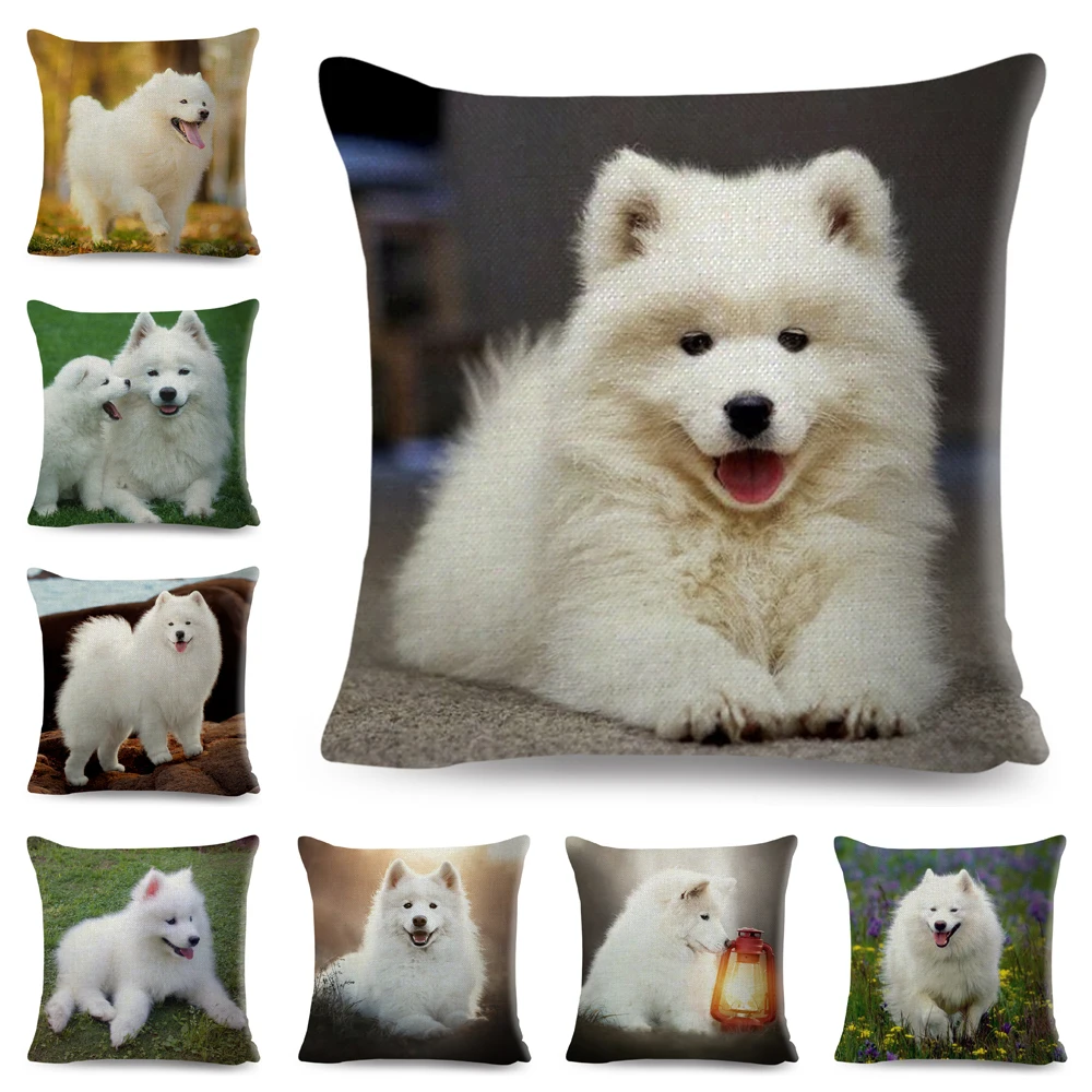 

Clever Siberian Samoyed Dog Cushion Cover Decor Cute Pet Animal Pillow Case Polyester Pillowcase for Sofa Home Car 45x45cm