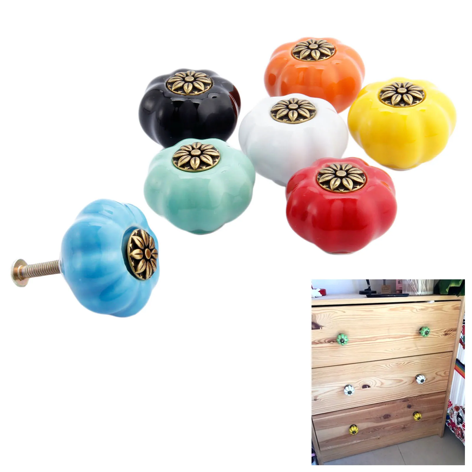 1x керамическая ручка шкафа выдвижная дизайн тыквы фарфоровая дверные ручки для