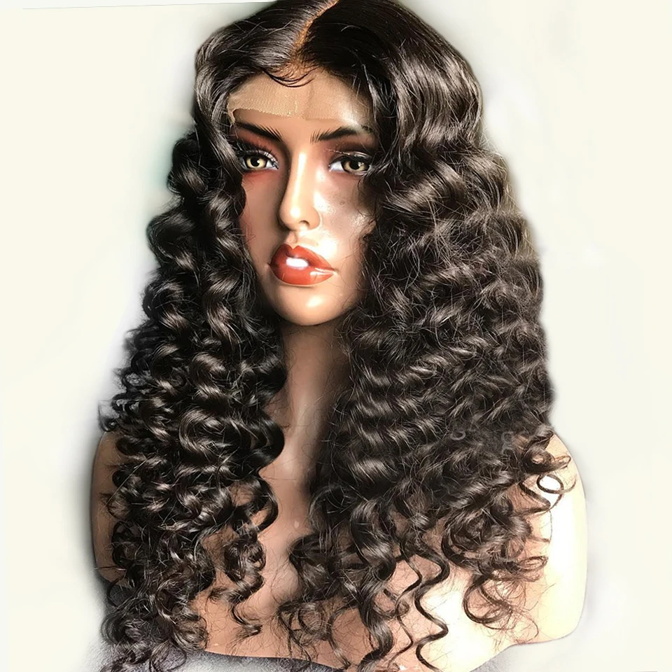 13*4 парики из натуральных волос на кружеве Remy Предварительно сорванные кудрявые человеческие волосы парик натуральный цвет для черных женщин