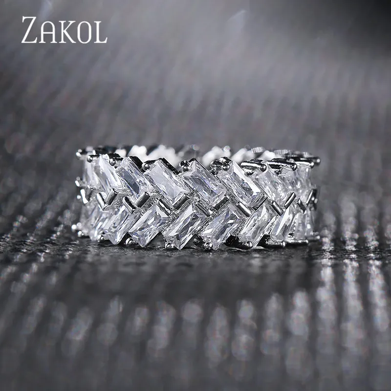 ZAKOL модные очаровательные свадебные кольца с кубическим цирконием класса ААА для