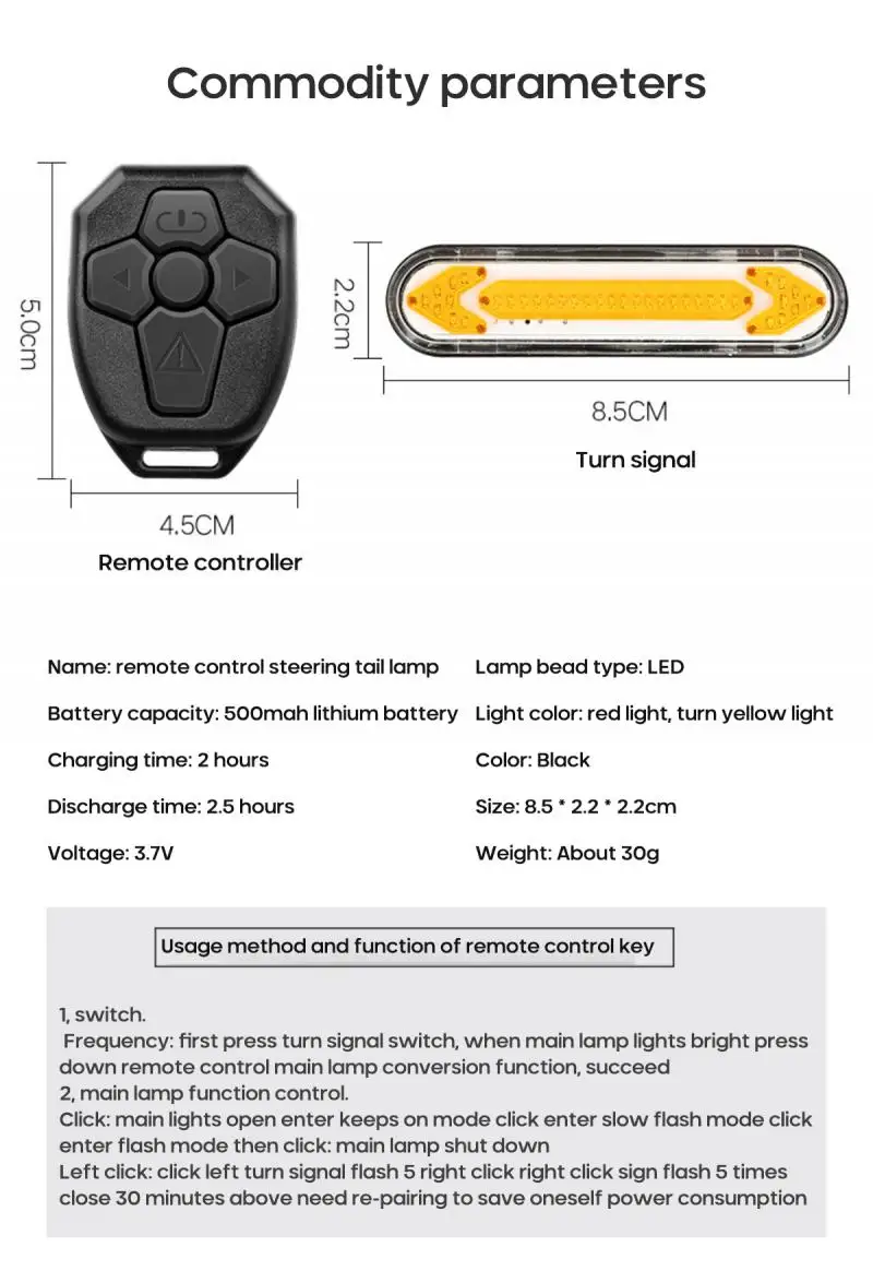 

Bike Turn Signal Light Waterproof Bicycle Tail Light USB Rechargeable LED Bicycle Rear Light Remote Wireless Control Bike Lamp